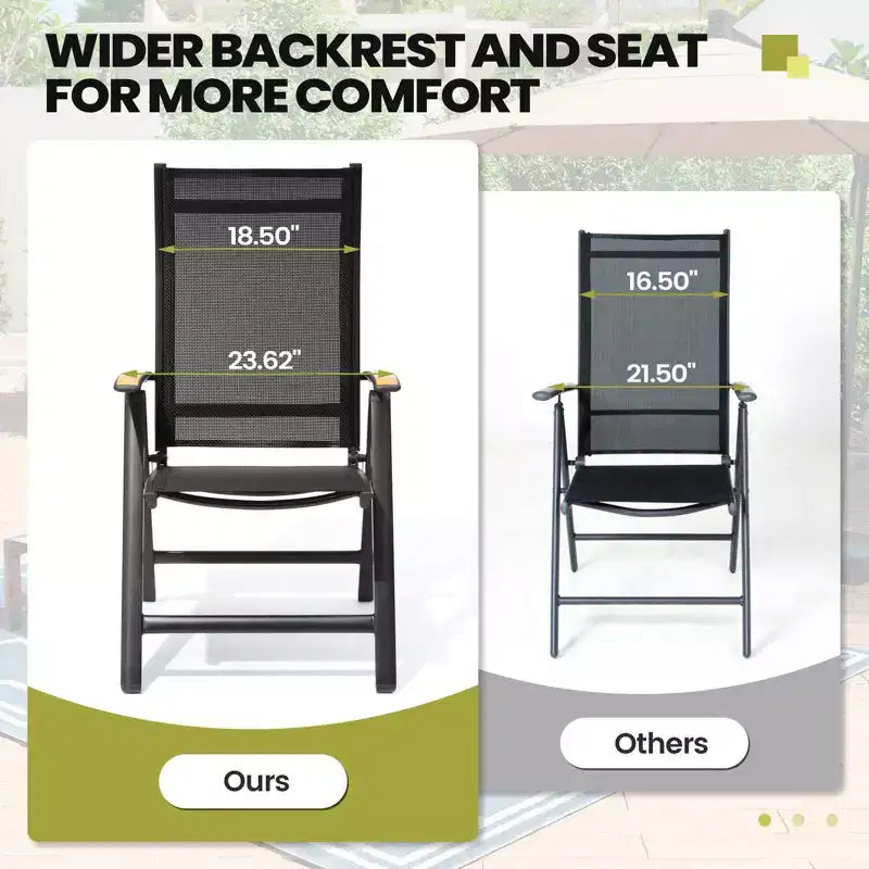 Crestlive Products 7pc Outdoor Dining set Patio Rectangle Table with Folding Chairs Aluminum Frame with Wood-Like Tabletop and Umbrella Hole