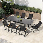 Crestlive Products 9pc Patio Expandable Dining Set Aluminum Outdoor 94.5'' Rectangular Table for 6 to 8 with Folding Chairs