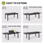 Crestlive Products 9pc Patio Expandable Dining Set Aluminum Outdoor 94.5'' Rectangular Table for 6 to 8 with Folding Chairs