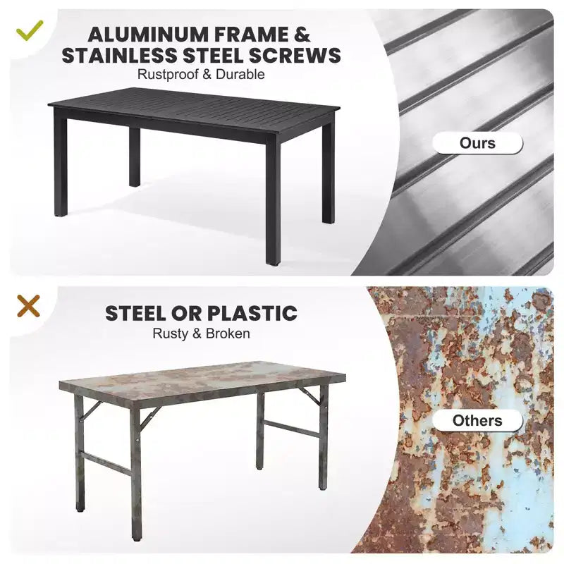 Crestlive Products 9pc Patio Expandable Dining Set Aluminum Outdoor 94.5'' Rectangular Table for 6 to 8 with Folding Chairs