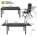 Crestlive Products 9pc Patio Expandable Dining Set Aluminum Outdoor 94.5'' Rectangular Table for 6 to 8 with Folding Chairs