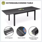 Crestlive Products 9pc Patio Expandable Dining Set Aluminum Outdoor 94.5'' Rectangular Table for 6 to 8 with Folding Chairs