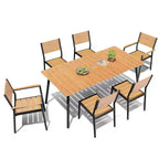 Crestlive Products 7pc Aluminum Patio Dinning Set 72in Table and 6 Chairs Plastic Wood Top with Umbrella Hole for Outdoor Pool Lawn