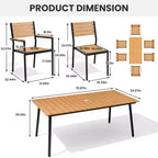 Crestlive Products 7pc Aluminum Patio Dinning Set 72in Table and 6 Chairs Plastic Wood Top with Umbrella Hole for Outdoor Pool Lawn