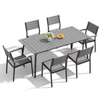 Crestlive Products 7pc Aluminum Patio Dinning Set 72in Table and 6 Chairs Plastic Wood Top with Umbrella Hole for Outdoor Pool Lawn
