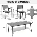Crestlive Products 7pc Aluminum Patio Dinning Set 72in Table and 6 Chairs Plastic Wood Top with Umbrella Hole for Outdoor Pool Lawn