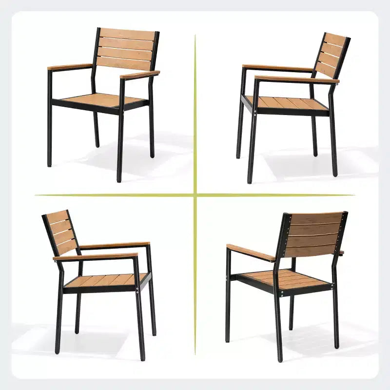 Crestlive Products Ensemble repas de jardin 7 pièces en aluminium, table de 180 cm et 6 chaises avec plateau en bois composite et trou pour parasol pour extérieur, piscine, pelouse