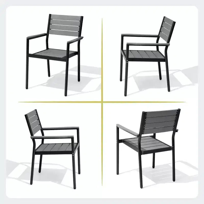 Crestlive Products Ensemble repas de jardin 7 pièces en aluminium, table de 180 cm et 6 chaises avec plateau en bois composite et trou pour parasol pour extérieur, piscine, pelouse