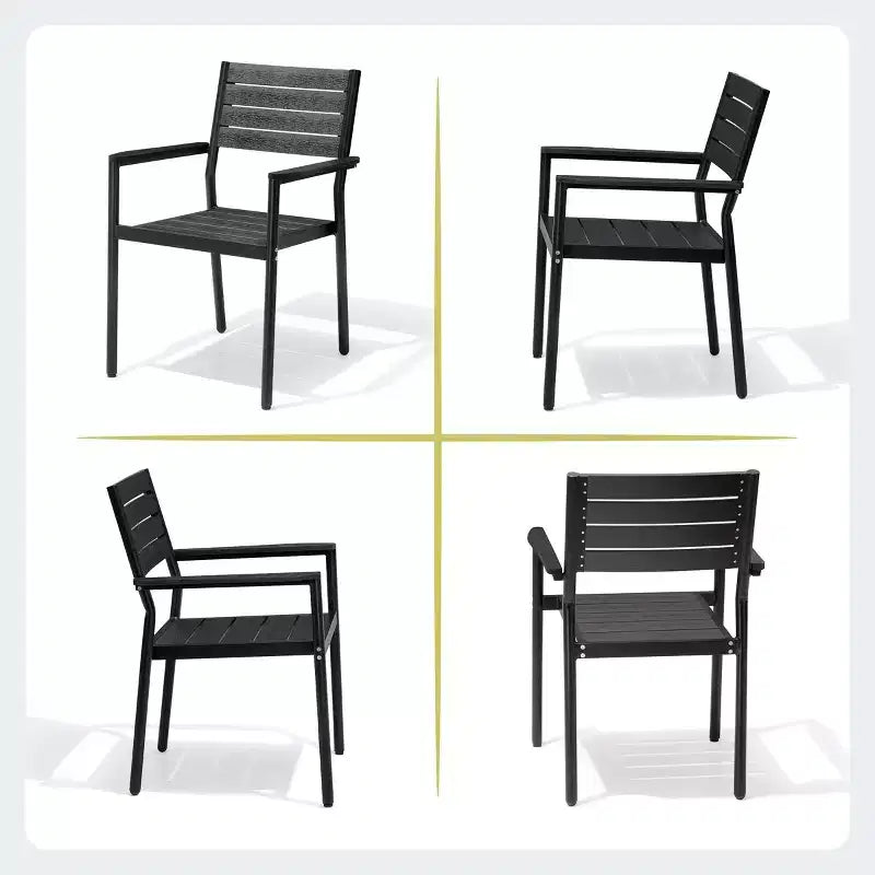 Crestlive Products Ensemble repas de jardin 7 pièces en aluminium, table de 180 cm et 6 chaises avec plateau en bois composite et trou pour parasol pour extérieur, piscine, pelouse