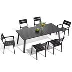 Crestlive Products 7pc Aluminum Patio Dinning Set 82.7in Table and 6 Chairs Aluminum Table Top Black for Outdoor Pool Lawn