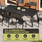 Crestlive Products 7pc Aluminum Patio Dinning Set 82.7in Table and 6 Chairs Aluminum Table Top Black for Outdoor Pool Lawn