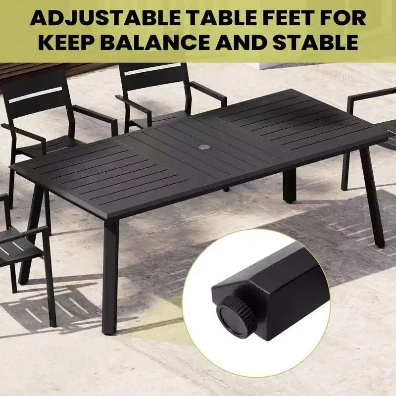 Crestlive Products 7pc Aluminum Patio Dinning Set 82.7in Table and 6 Chairs Aluminum Table Top Black for Outdoor Pool Lawn