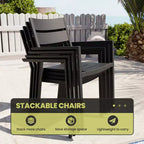 Crestlive Products 7pc Aluminum Patio Dinning Set 82.7in Table and 6 Chairs Aluminum Table Top Black for Outdoor Pool Lawn