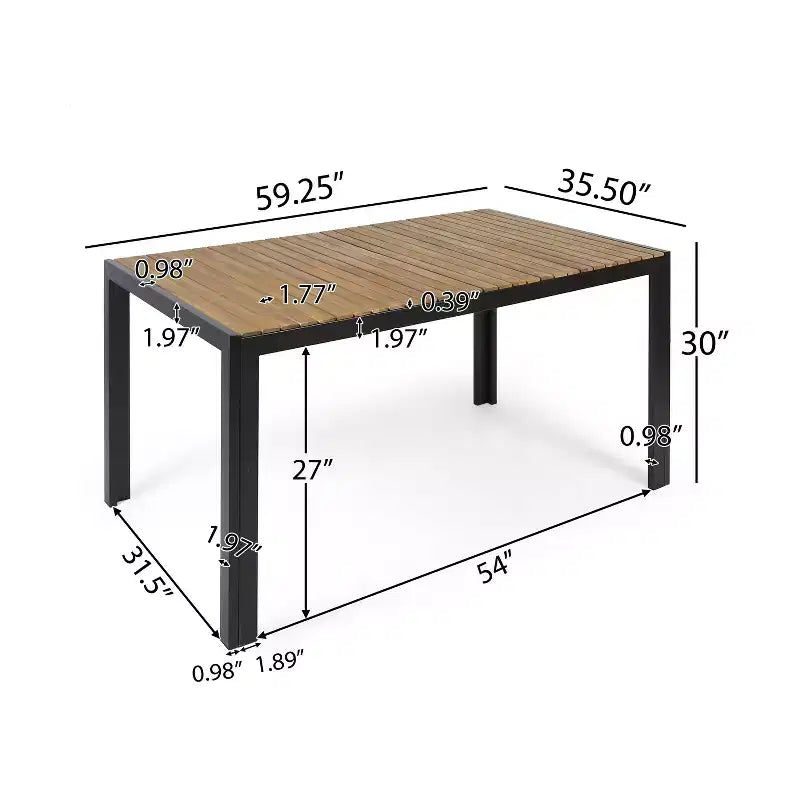 Christopher Knight Home Bellmill, ensemble de salle à manger d'extérieur 7 pièces en fer et bois d'acacia avec coussin, teck/noir