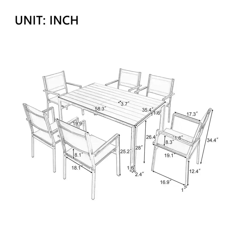 Whisen 7-Piece Weather Resistant Steel Outdoor Table and Chair Dining Sets, Patio Dining Set for Balcony, Backyard