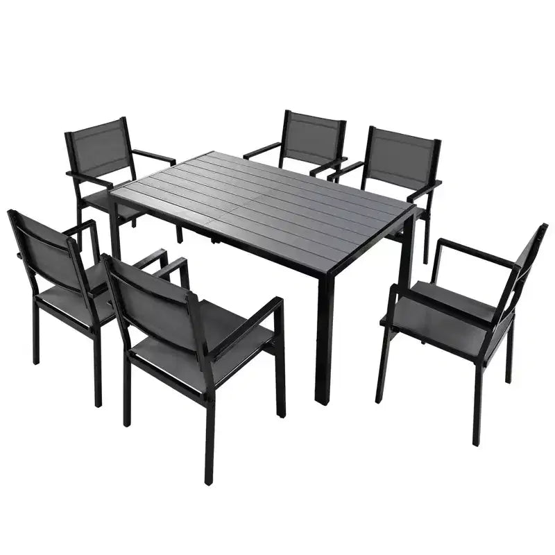 Whisen 7-Piece Weather Resistant Steel Outdoor Table and Chair Dining Sets, Patio Dining Set for Balcony, Backyard