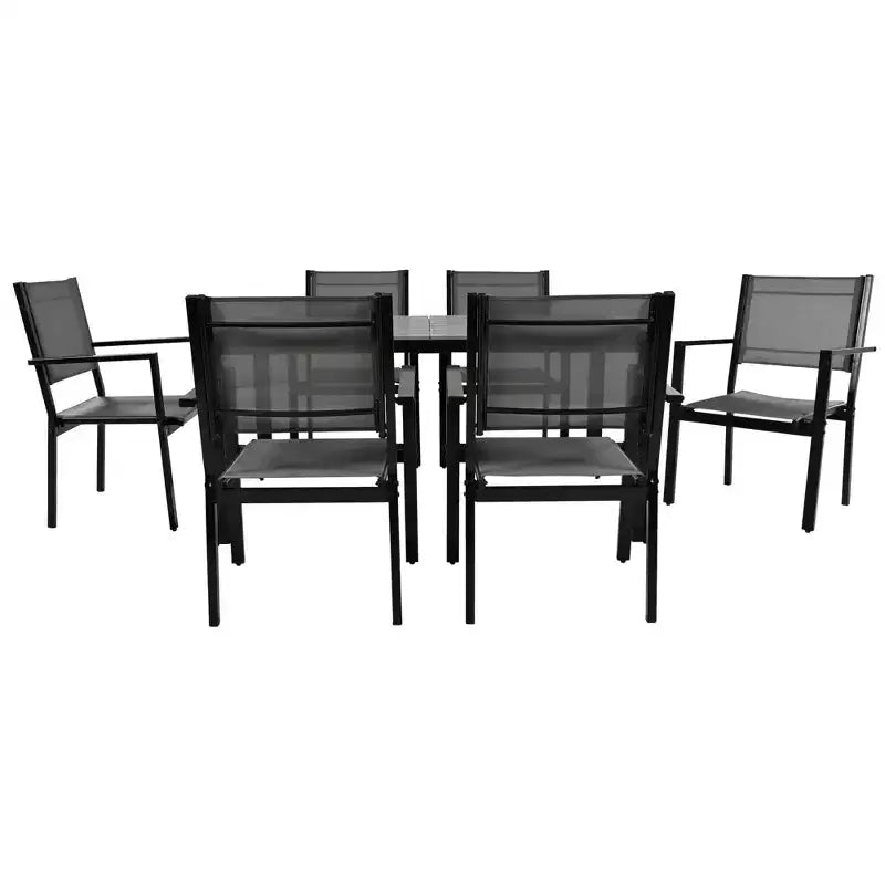 Whisen 7-Piece Weather Resistant Steel Outdoor Table and Chair Dining Sets, Patio Dining Set for Balcony, Backyard