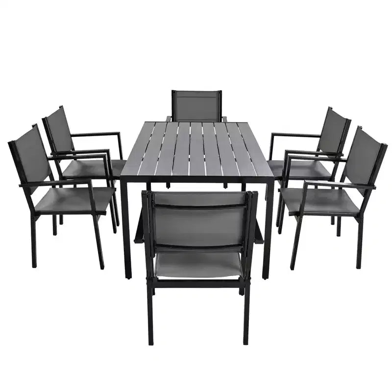 Whisen 7-Piece Weather Resistant Steel Outdoor Table and Chair Dining Sets, Patio Dining Set for Balcony, Backyard