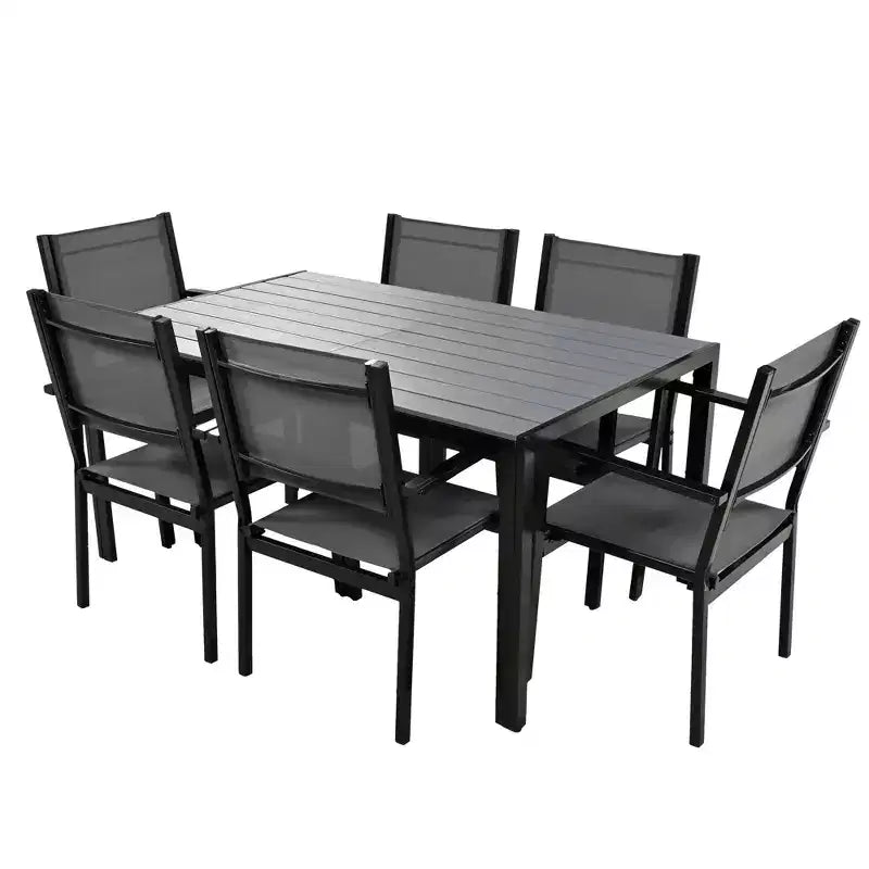 Whisen 7-Piece Weather Resistant Steel Outdoor Table and Chair Dining Sets, Patio Dining Set for Balcony, Backyard