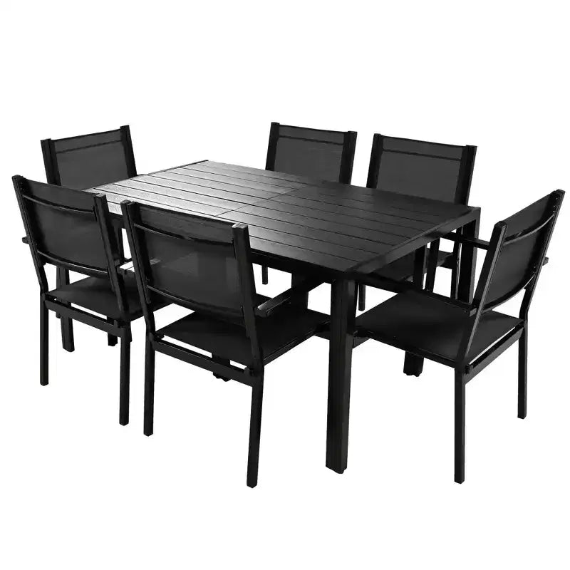 Whisen 7-Piece Weather Resistant Steel Outdoor Table and Chair Dining Sets, Patio Dining Set for Balcony, Backyard
