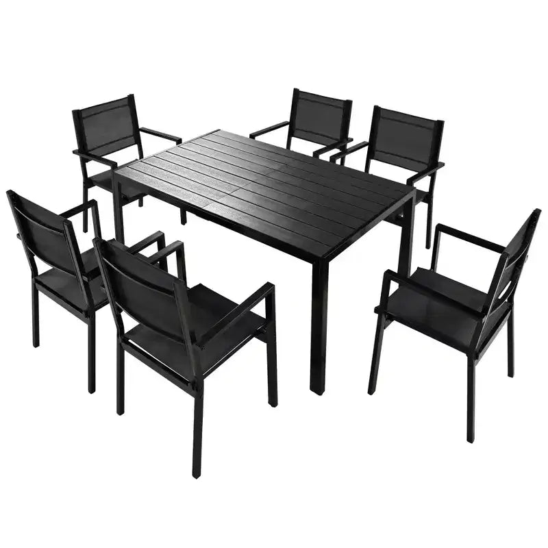 Whisen 7-Piece Weather Resistant Steel Outdoor Table and Chair Dining Sets, Patio Dining Set for Balcony, Backyard
