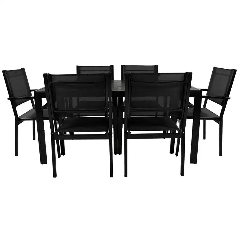 Whisen 7-Piece Weather Resistant Steel Outdoor Table and Chair Dining Sets, Patio Dining Set for Balcony, Backyard