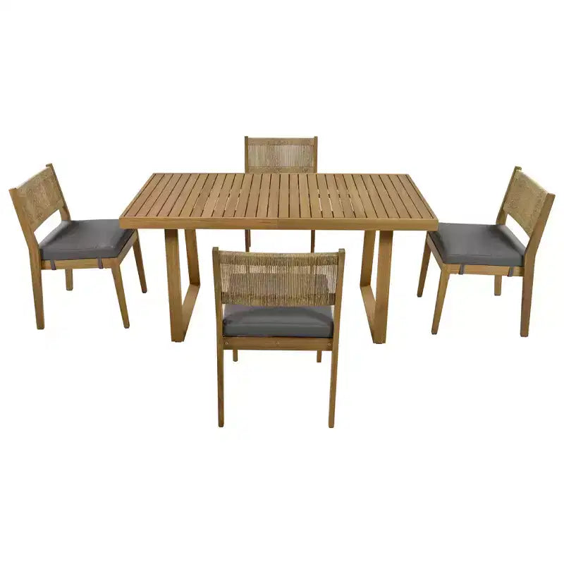 Whisen Multi-person Outdoor Acacia Wood Dining Table and Chair Set, Thick Cushions, Suitable for Balcony, Vourtyard, and Garden