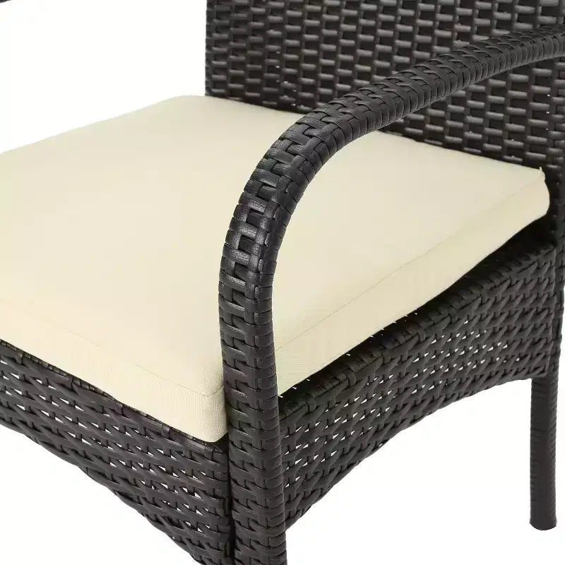 Ensemble de salle à manger GDFStudio Santa de 7 pièces en osier et bois d'acacia avec coussin, teck/multibrun