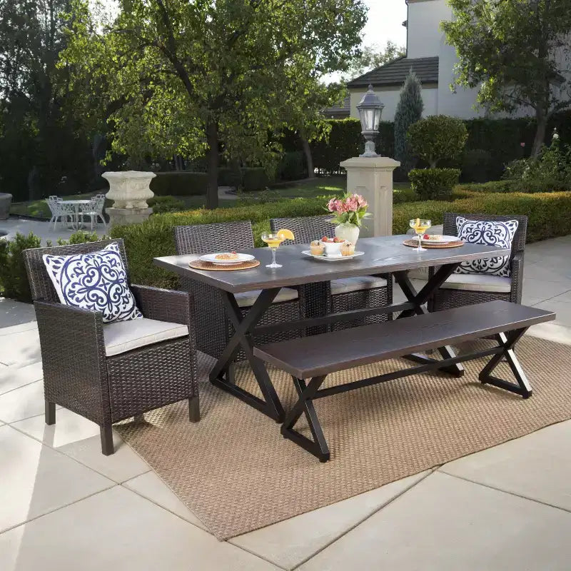 Christopher Knight Home Aisha Outdoor Wicker and Aluminum 6 Piece Dining Set with Bench
