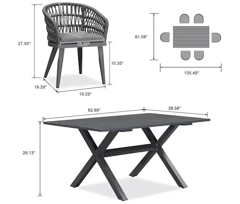 PURPLE LEAF Outdoor Dining Set All-Weather PE Rattan Patio Furniture Set with All Aluminum Frame Table and Chairs Set for Lawn Backyard Deck