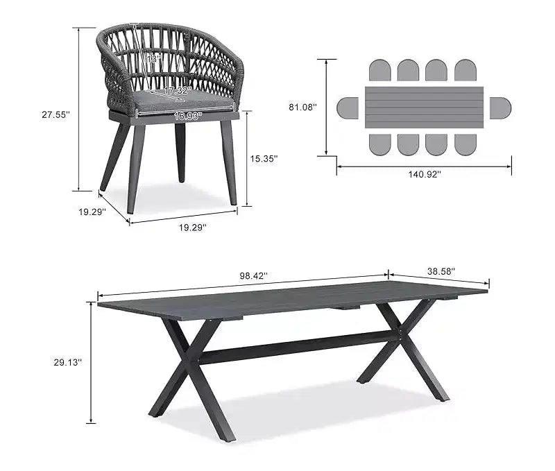 PURPLE LEAF Outdoor Dining Set All-Weather PE Rattan Patio Furniture Set with All Aluminum Frame Table and Chairs Set for Lawn Backyard Deck