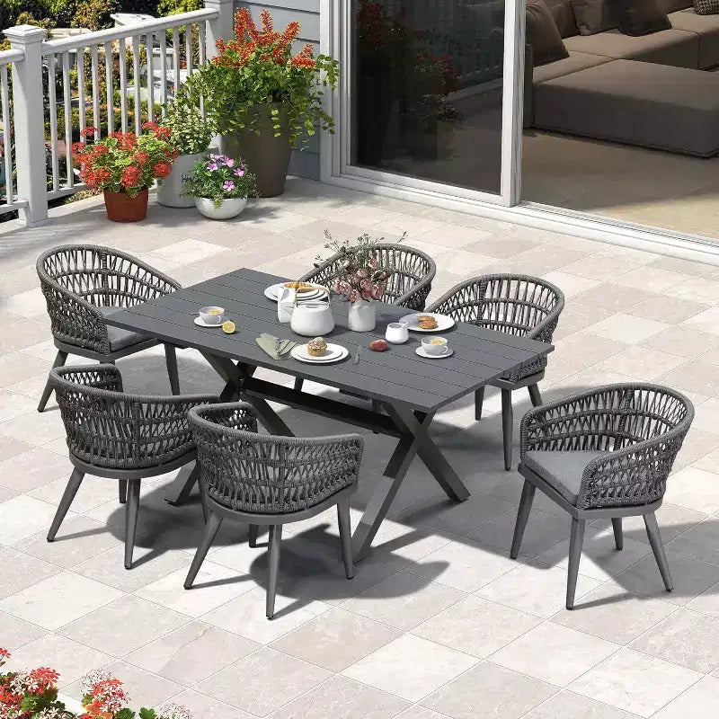 PURPLE LEAF Outdoor Dining Set All-Weather PE Rattan Patio Furniture Set with All Aluminum Frame Table and Chairs Set for Lawn Backyard Deck