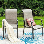 Captiva Designs 8pc Outdoor Dining Rectangle Steel Table & Padded Sling Armchairs & Market Umbrella
