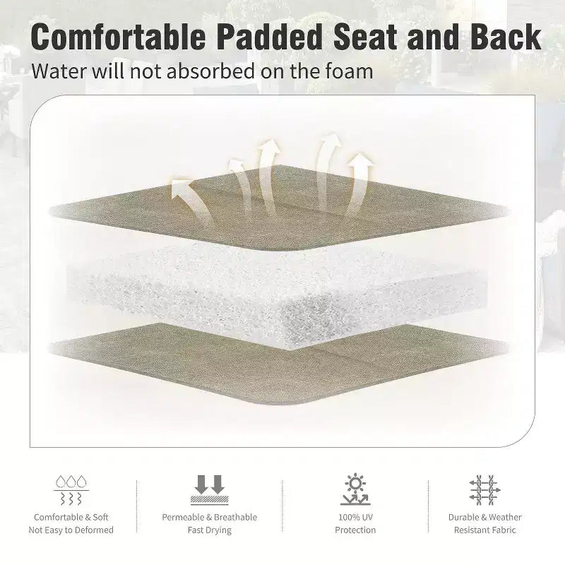 Captiva Designs 8pc Outdoor Dining Rectangle Steel Table & Padded Sling Armchairs & Market Umbrella