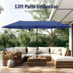 Captiva Designs 8pc Outdoor Dining Rectangle Steel Table & Padded Sling Armchairs & Market Umbrella