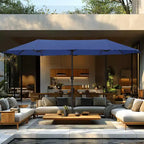 Captiva Designs 8pc Outdoor Dining Rectangle Steel Table & Padded Sling Armchairs & Market Umbrella