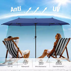 Captiva Designs 8pc Outdoor Dining Rectangle Steel Table & Padded Sling Armchairs & Market Umbrella
