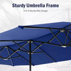 Captiva Designs 8pc Outdoor Dining Rectangle Steel Table & Padded Sling Armchairs & Market Umbrella