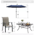 Captiva Designs 8pc Outdoor Dining Rectangle Steel Table & Padded Sling Armchairs & Market Umbrella