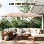 Captiva Designs 8pc Outdoor Dining Rectangle Steel Table & Padded Sling Armchairs & Market Umbrella