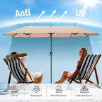 Captiva Designs 8pc Outdoor Dining Rectangle Steel Table & Padded Sling Armchairs & Market Umbrella