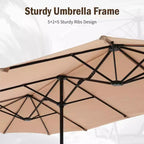 Captiva Designs 8pc Outdoor Dining Rectangle Steel Table & Padded Sling Armchairs & Market Umbrella