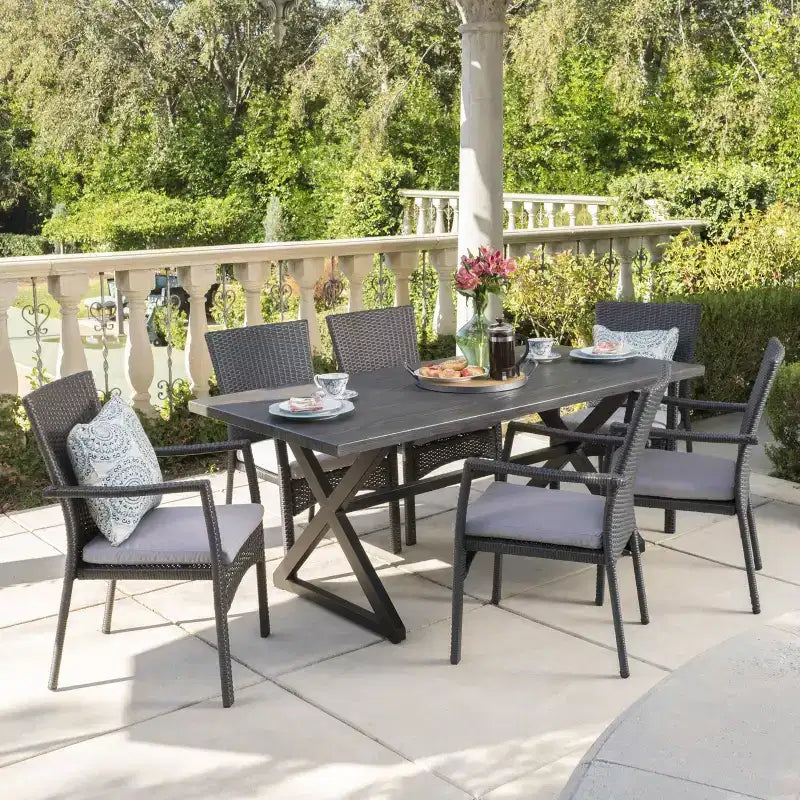 Christopher Knight Home Adina Outdoor Wicker and Aluminum 7 Piece Dining Set with Cushion