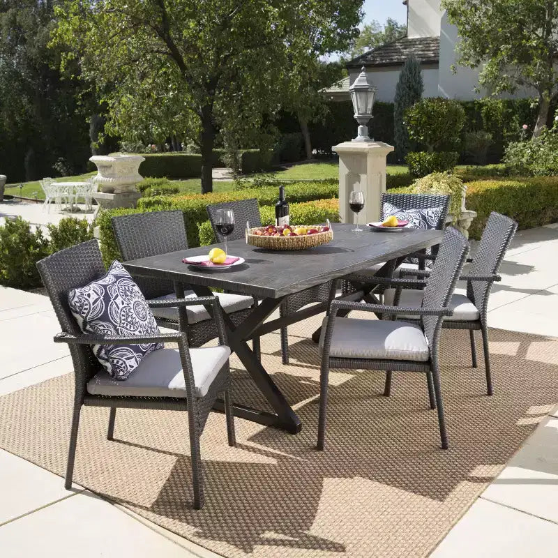 Christopher Knight Home Adina Outdoor Wicker and Aluminum 7 Piece Dining Set with Cushion