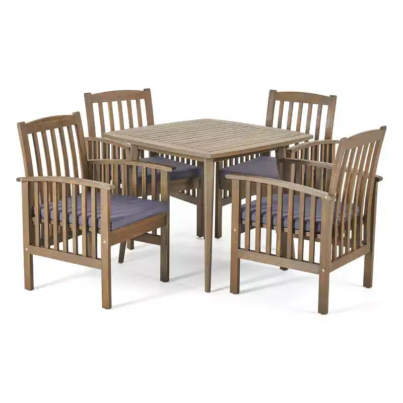 Christopher Knight Home Laussat Outdoor Acacia Wood 5 Piece Dining Set with Cushion