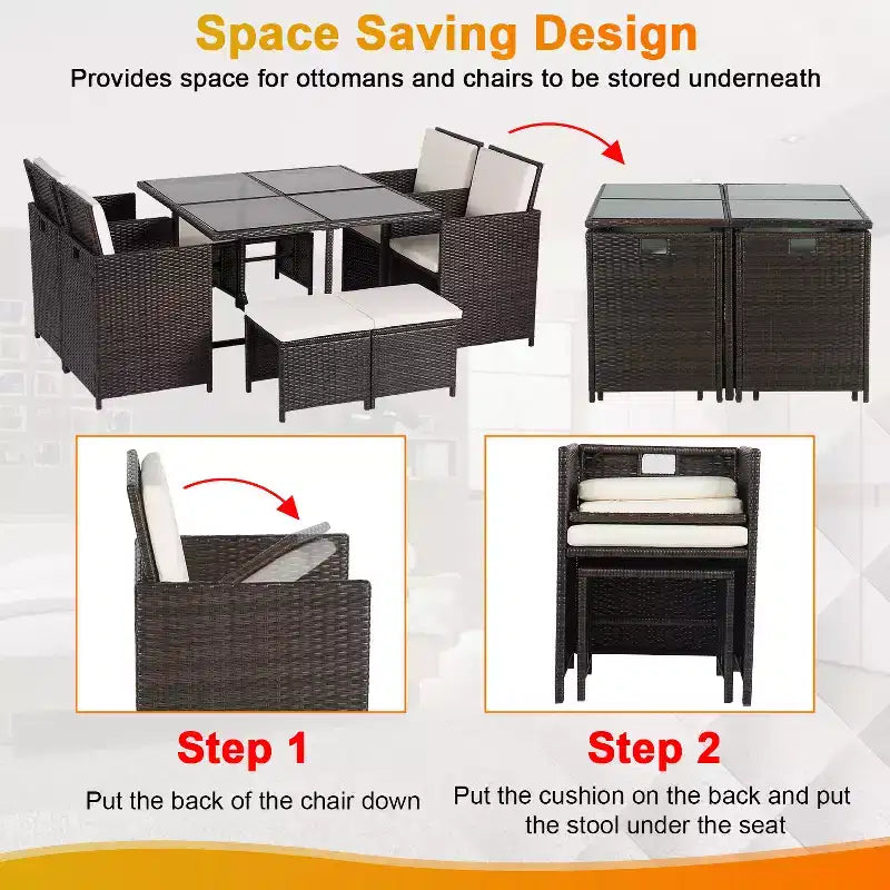 BestMassage Outdoor Patio Furniture Set with 4 Rattan Chairs, Khaki