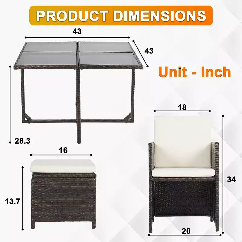 BestMassage Outdoor Patio Furniture Set with 4 Rattan Chairs, Khaki