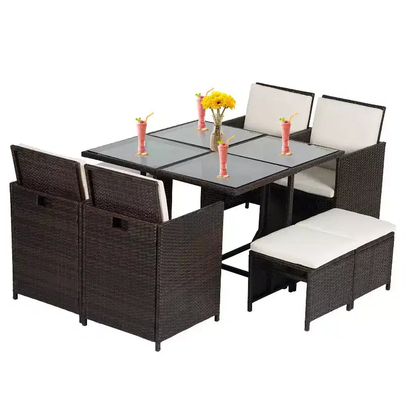 BestMassage Outdoor Patio Furniture Set with 4 Rattan Chairs, Khaki