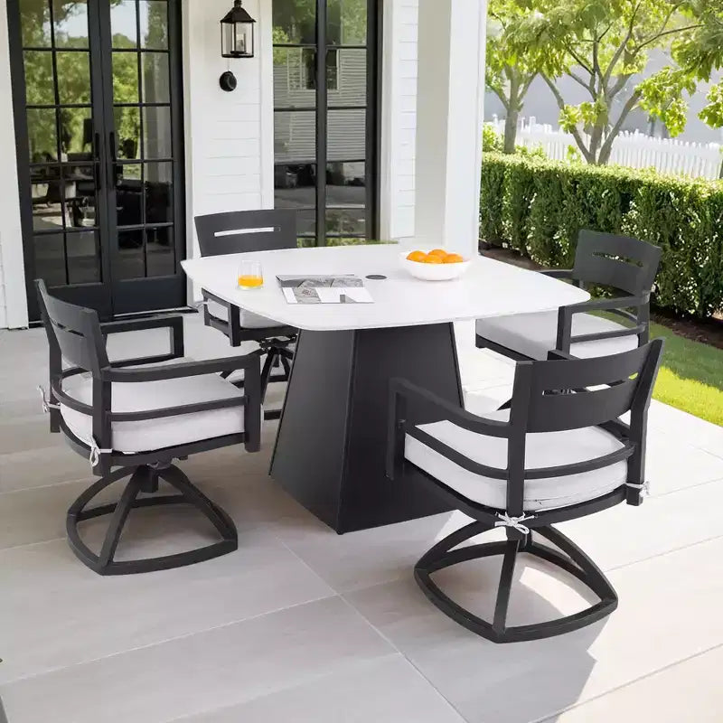 Christopher Knight Home Patio Elsie 5 Piece Aluminum and Sintered Stone Dining Set with Sunbrella Cushions