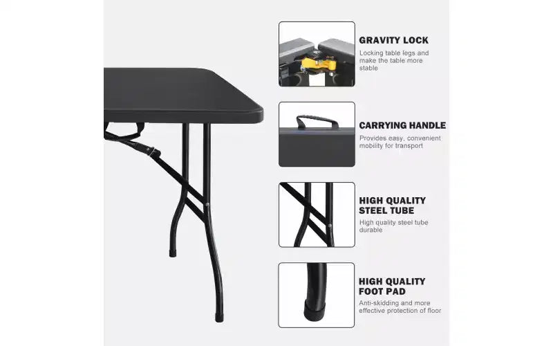 Folding Table 6FT,Portable Heavy Duty Plastic Table With Handle
